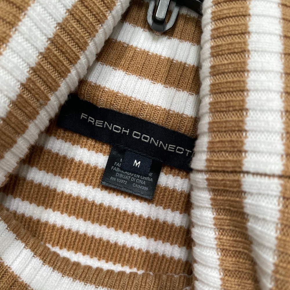 French Connection Tan and White Striped Turtleneck Sweater - Picture 6 of 8